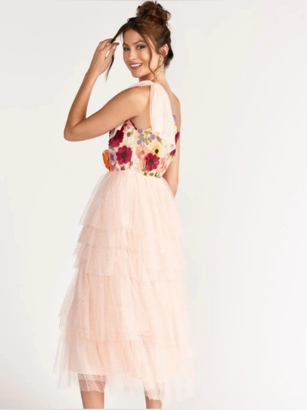 NEW YORK AND COMPANY
One Shoulder 3d Floral Tulle Dress In Blush Just Me - Picture 2 of 7